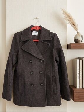 Old Navy Women's Dark Charcoal Double-Breasted Peacoat